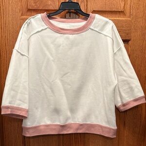 Womans White and Pink Short Sleeve Sweatshirt